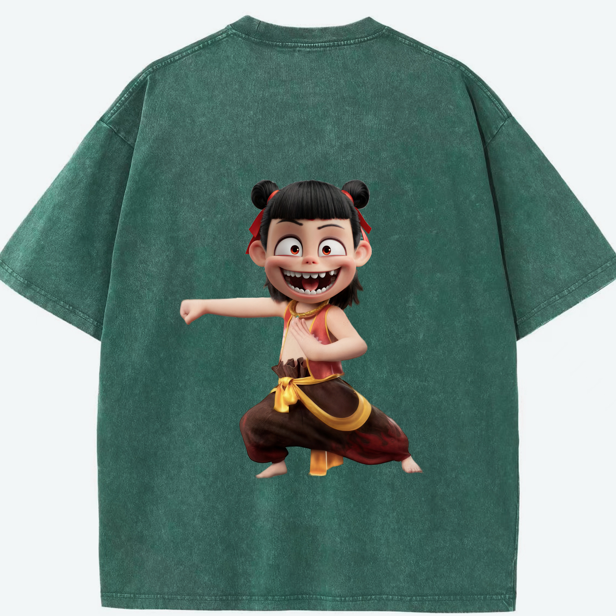 （画像用） Ne Zha 2 ナタ 魔童の大暴れ 綿100% ヴィンテージ風 半袖Tシャツ（背面プリント）